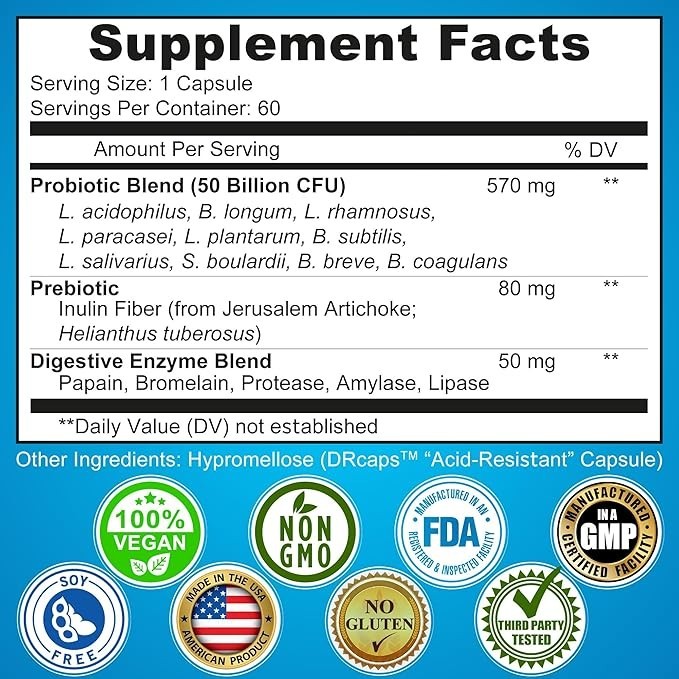 Probiotics Digestive Enzymes and Prebiotic Unisex 3-in-1 Vegan EXP 11/26/27