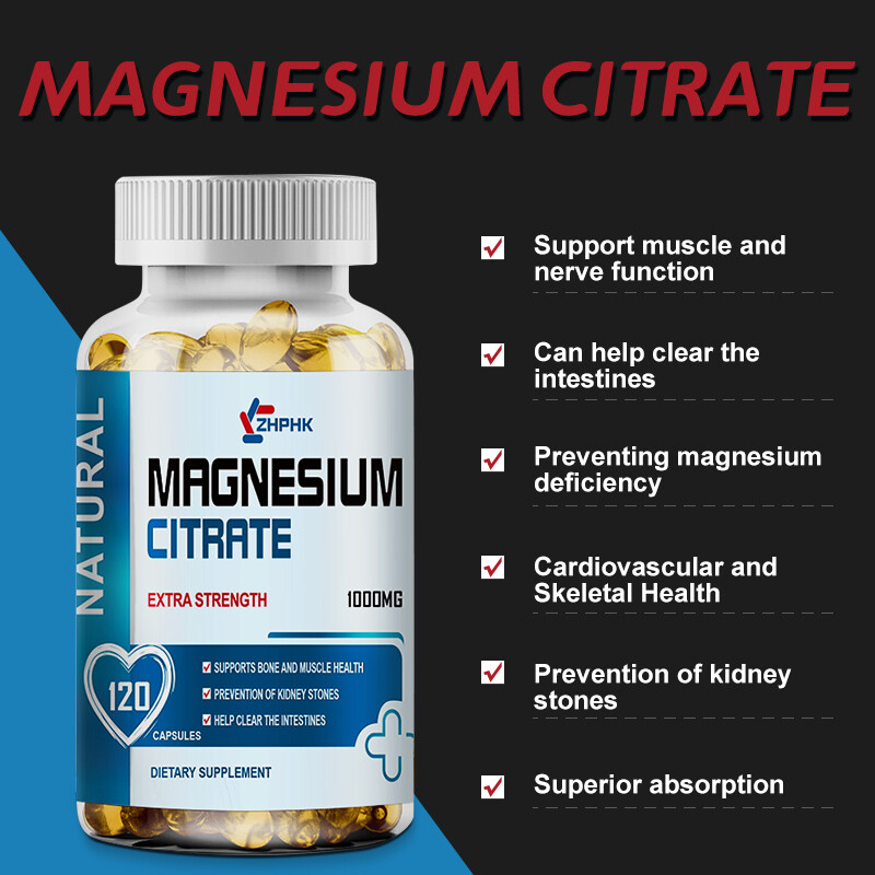 Magnesium Citrate 1000mg 120 Caps Vegetarian/Gluten Free/Non-GMO