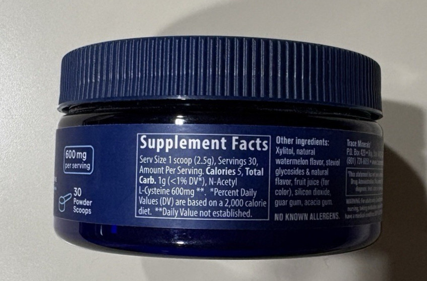 Trace Minerals NAC Powder 600mg Watermelon 2.6oz (75g) 30 Servings Exp 11/26