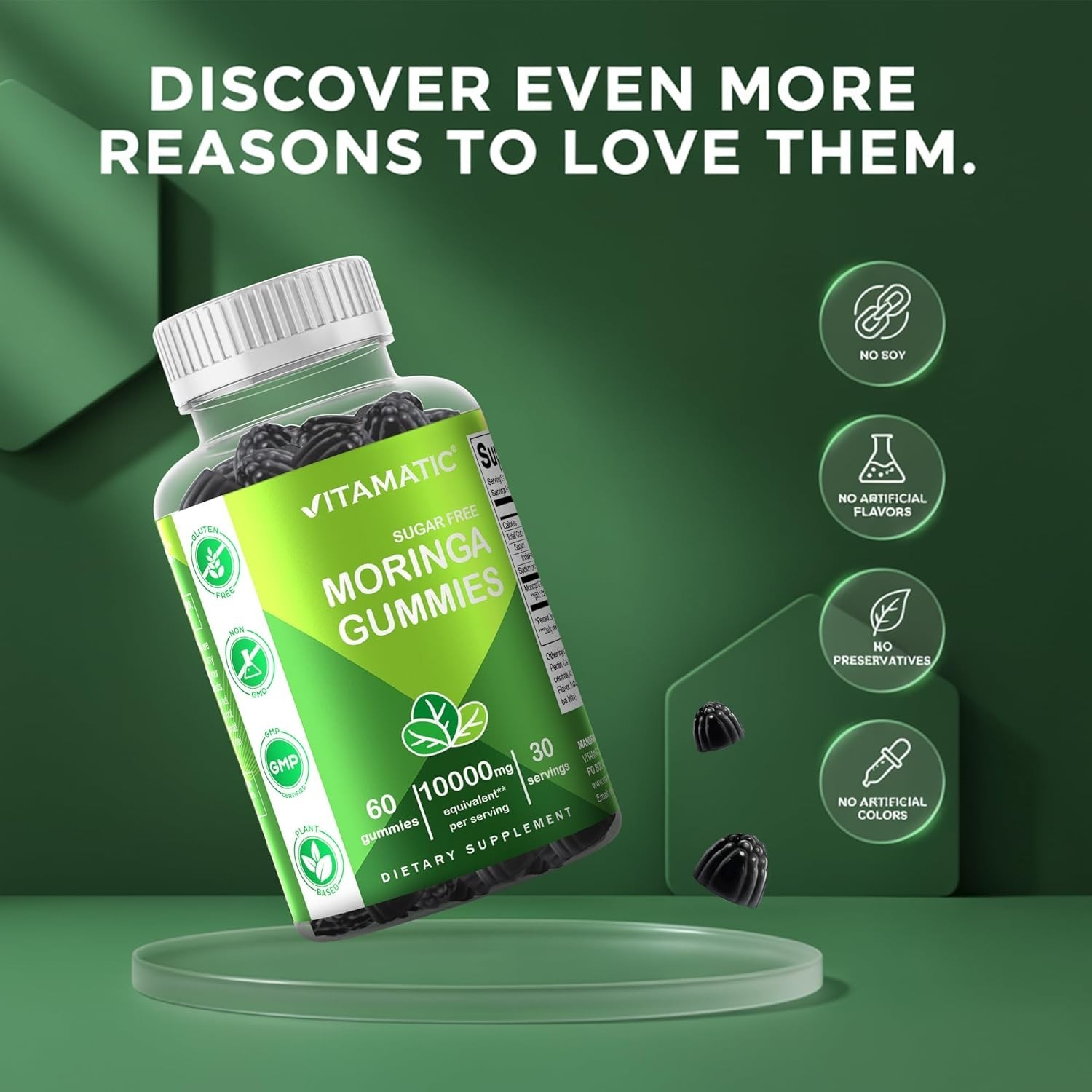 NEW LUXRY Vitamatic Sugar Free Moringa Gummies – 10,000 mg 60 Count (Pack of 1)