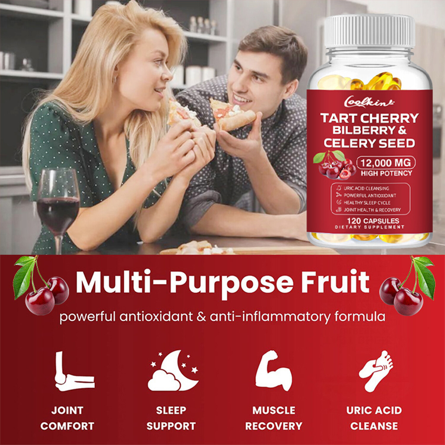Tart Cherry Bilberry & Celery Seed – Uric Acid Cleanse, Kidney & Joint Health,