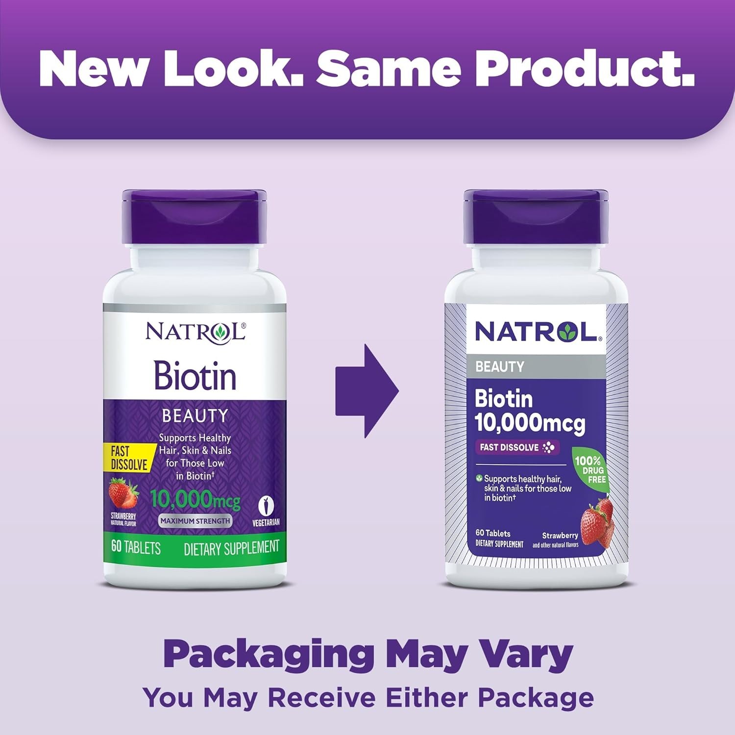 Natrol Biotin 10000mcg, 4X Faster Dissolve Supplement for Healthy Hair, Skin