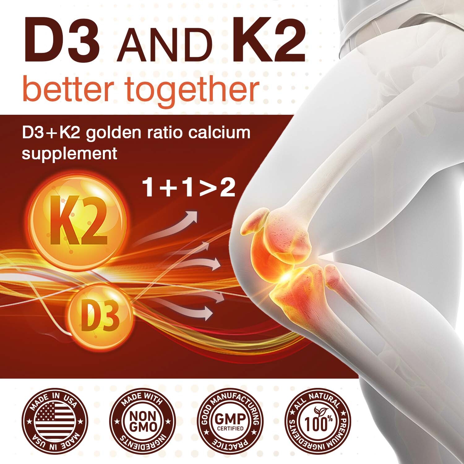 Vitamin D3+K2 MK7 10000 IU – Strong Bones, Immune Support – with Coconut Oil