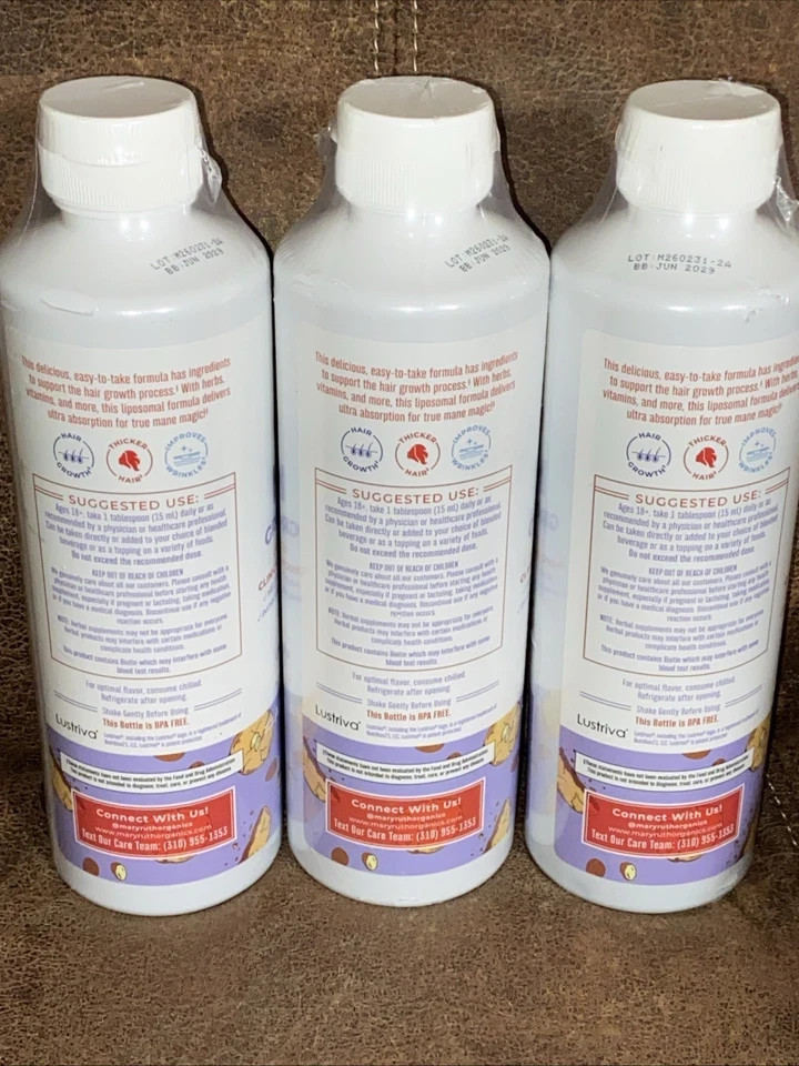 3 New Bottles Mary Ruth’s Hair Growth Max Liposomal Almond Cookie 15.22 floz Lot