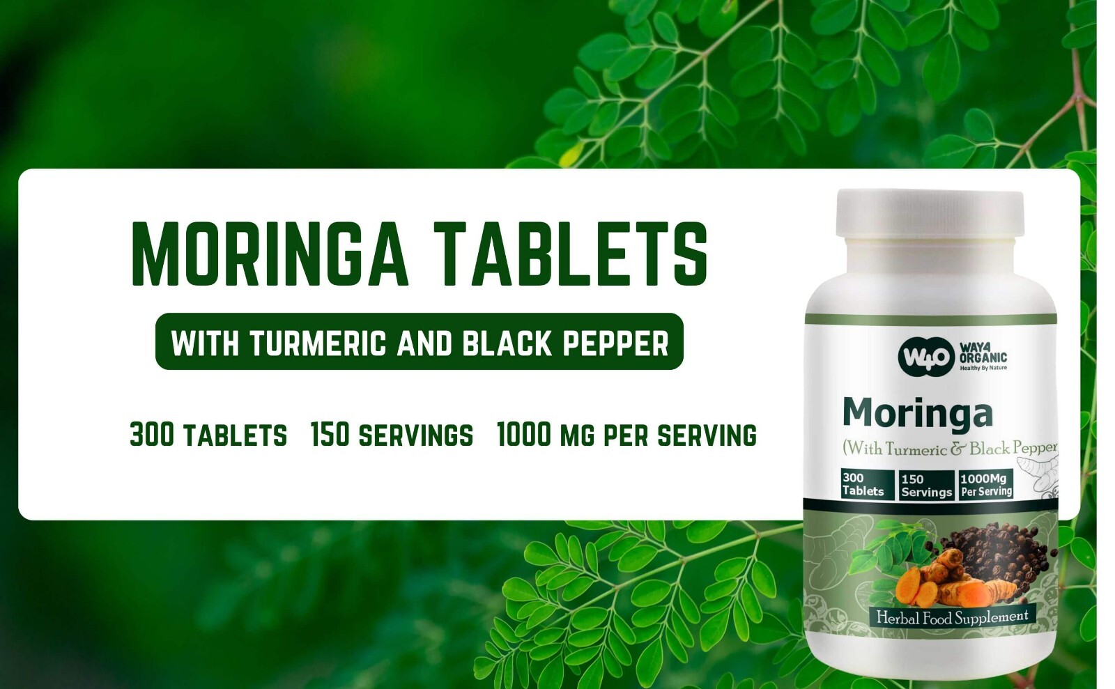 Moringa Tablets with Turmeric and Black Pepper, 300 Pills, 150 Serving