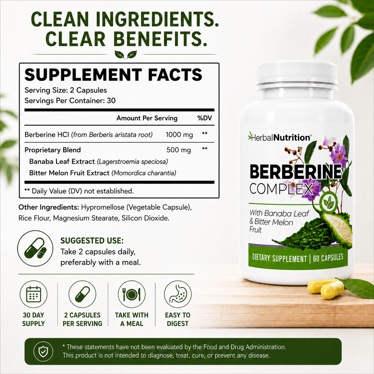 Three Pack Berberine Complex 1250mg Glucose Metabolism, Immunity & Weight Loss