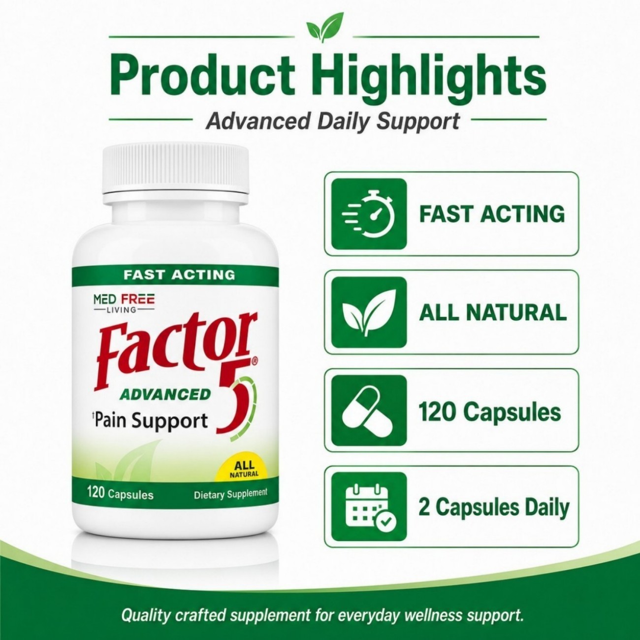 Med Free Living Factor 5 Joint Support Capsules 120 Count, 2 Bottles