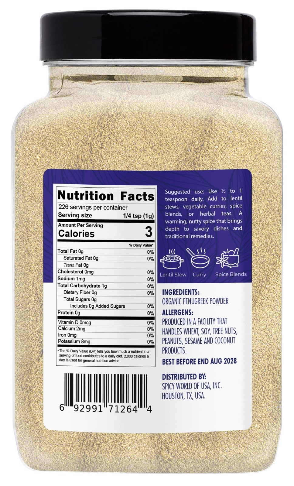 Organic Fenugreek Powder 8oz Jar – Gluten Free, Non-GMO, Methi Powder, Pure,…