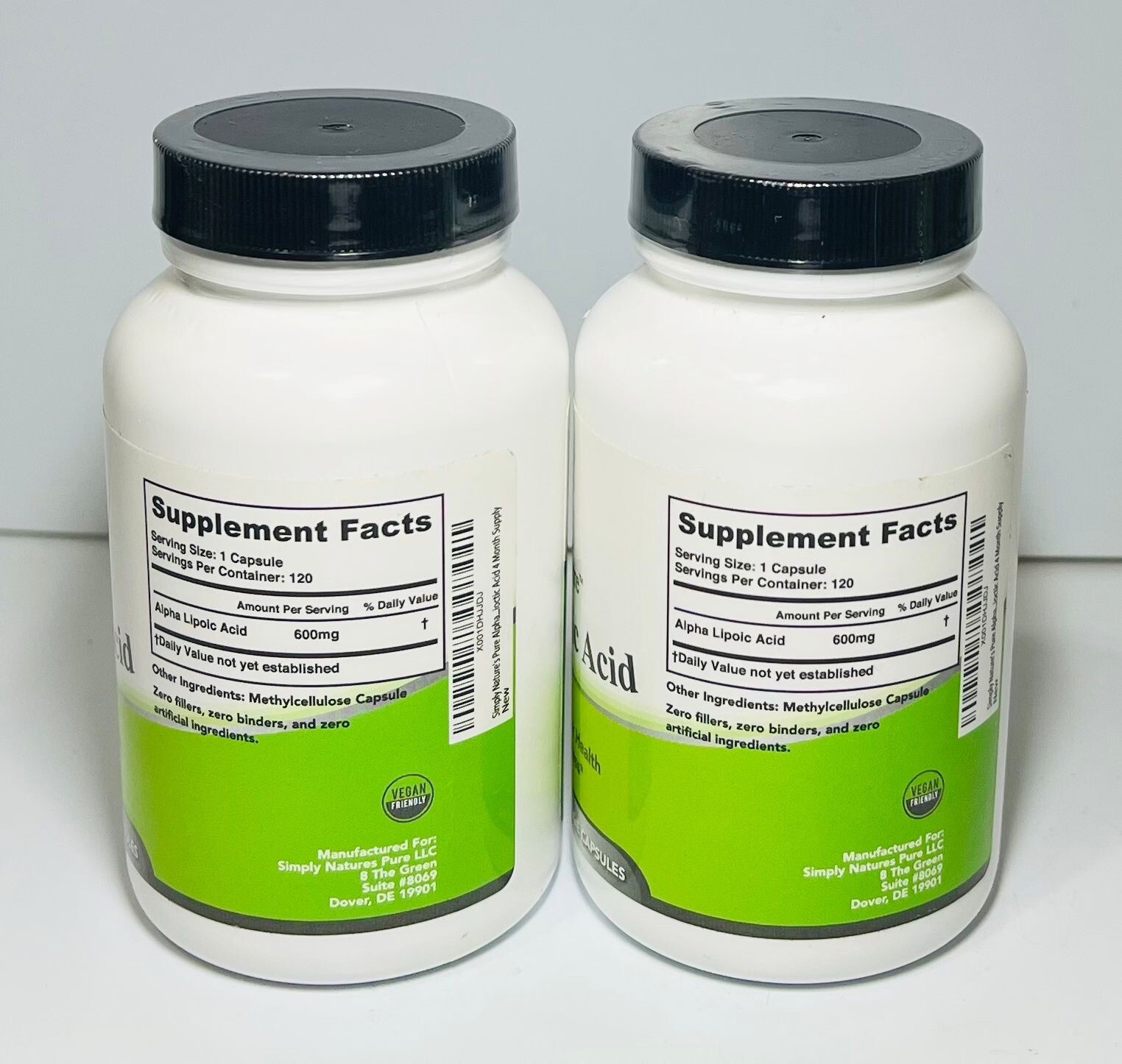 Simply Natures Pure Alpha Lipoic Acid 600Mg 120 Veggie Caps✅TWO PACK