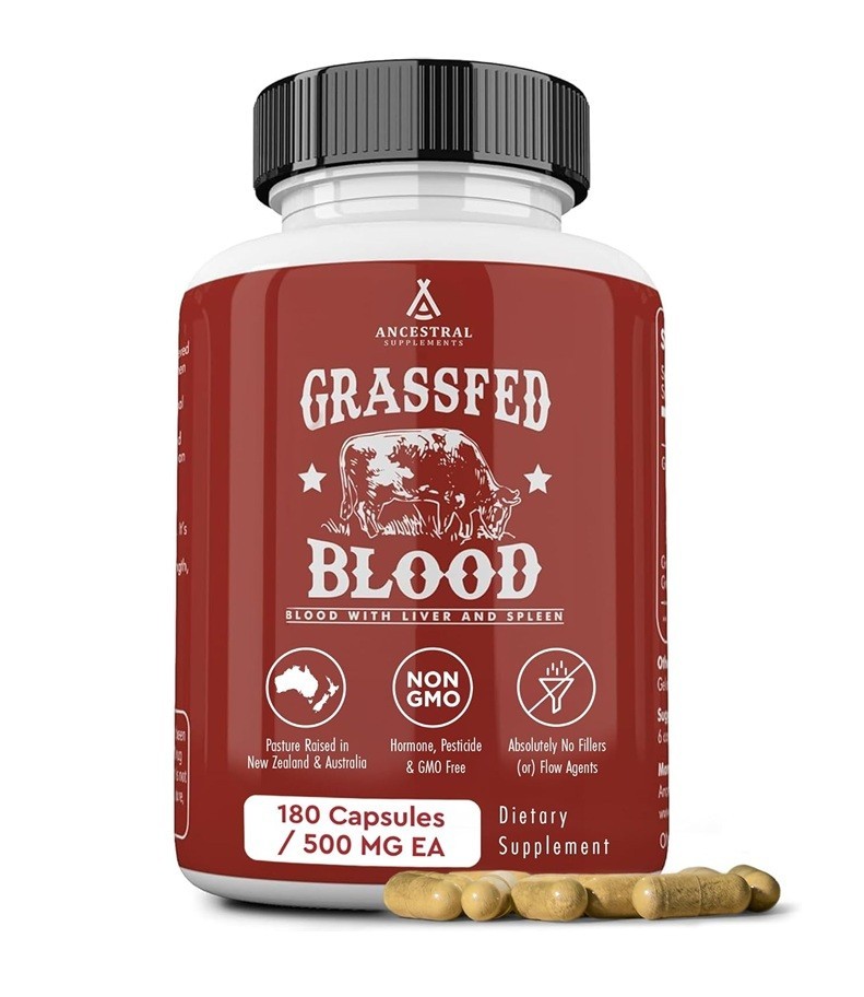 Ancestral Supplements Grass Fed Blood 500mg 180 Capsules