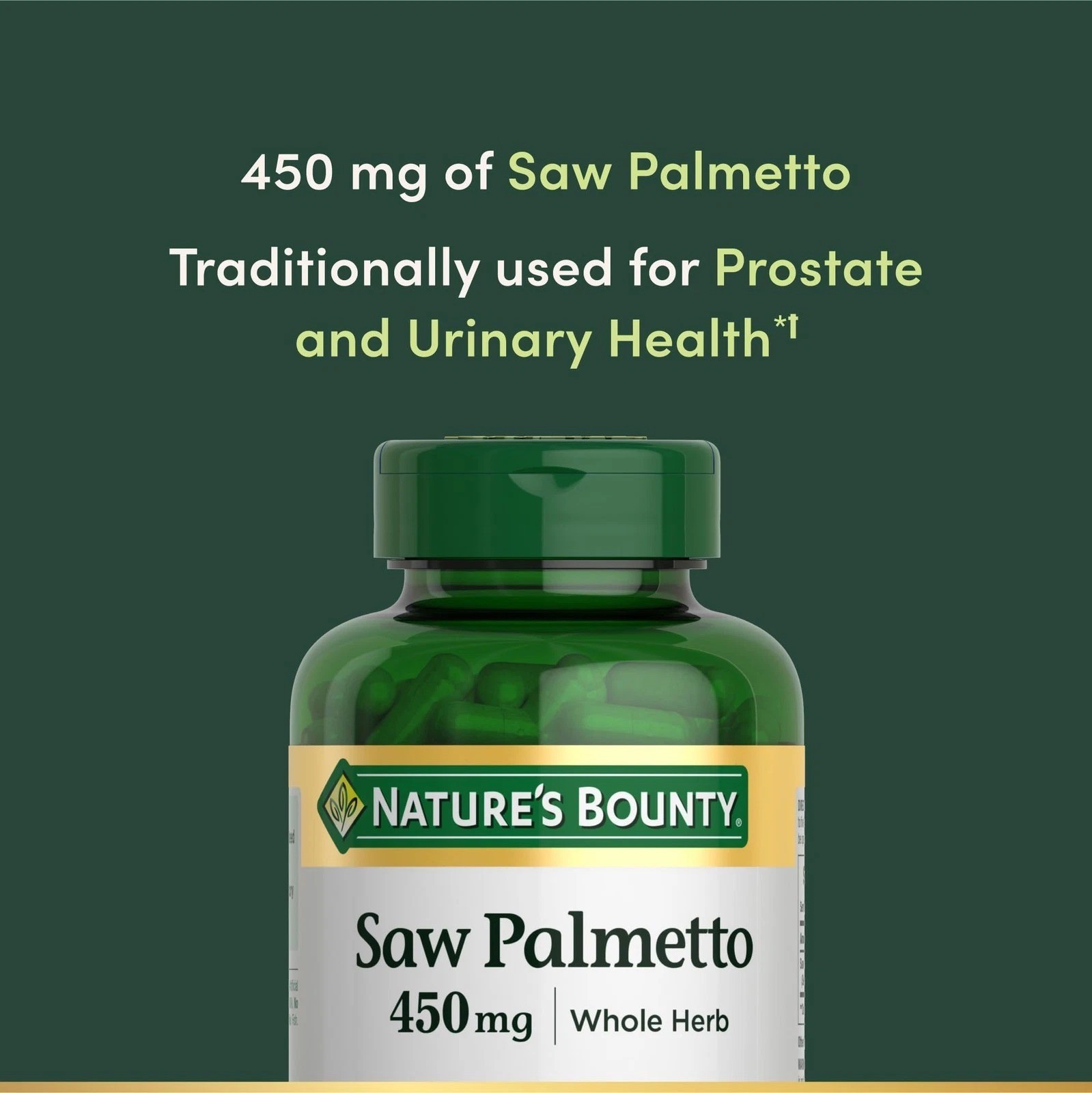 Nature’s Bounty Saw Palmetto Support for 250 Count (Pack of 1), Green