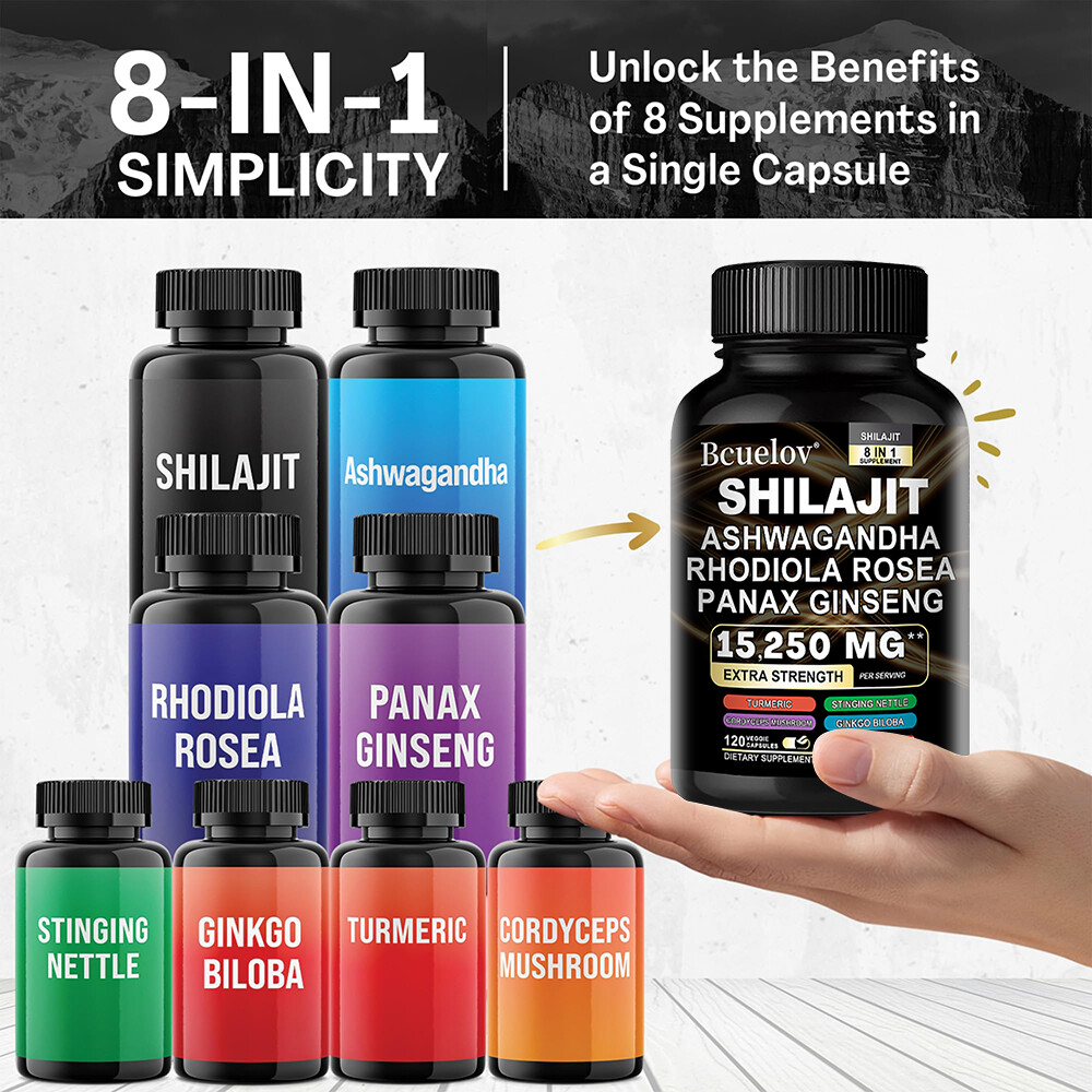 Shilajit Pure Himalayan 9000MG Energy Booster Ashwagandha 2000MG 30/60/120 Caps