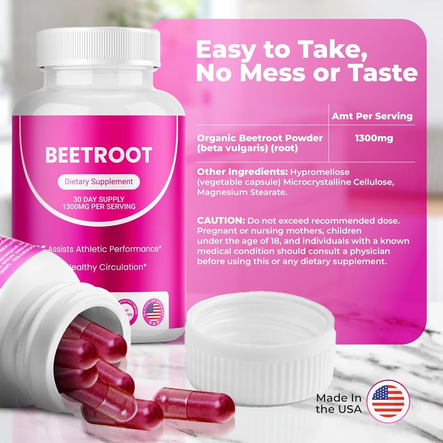 3PCS Rosabella Organic Beet Root 60 Capsules Natural Energy Boost Blood Pressure
