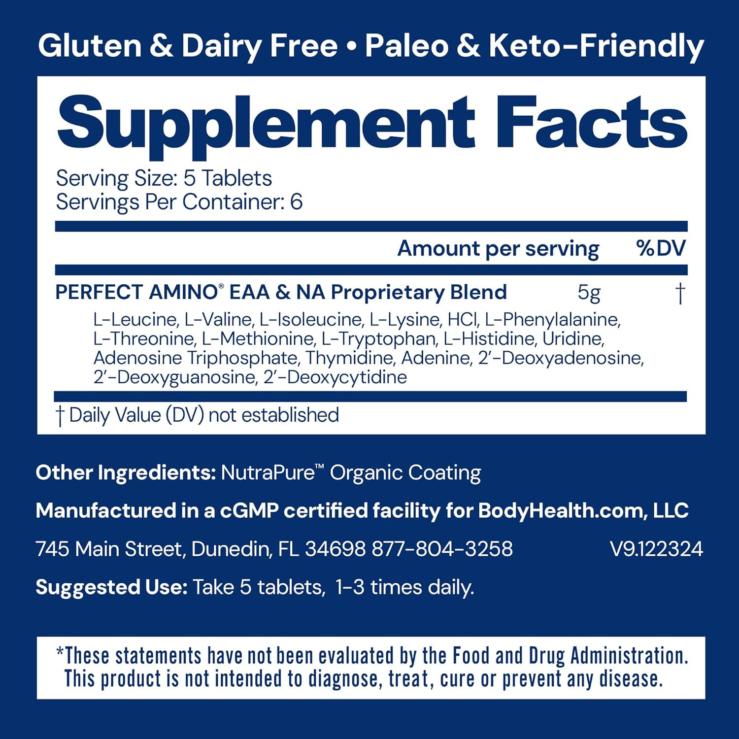 Perfectamino Easy to Swallow Tablets, Essential Amino Acids Supplement with Bcaa