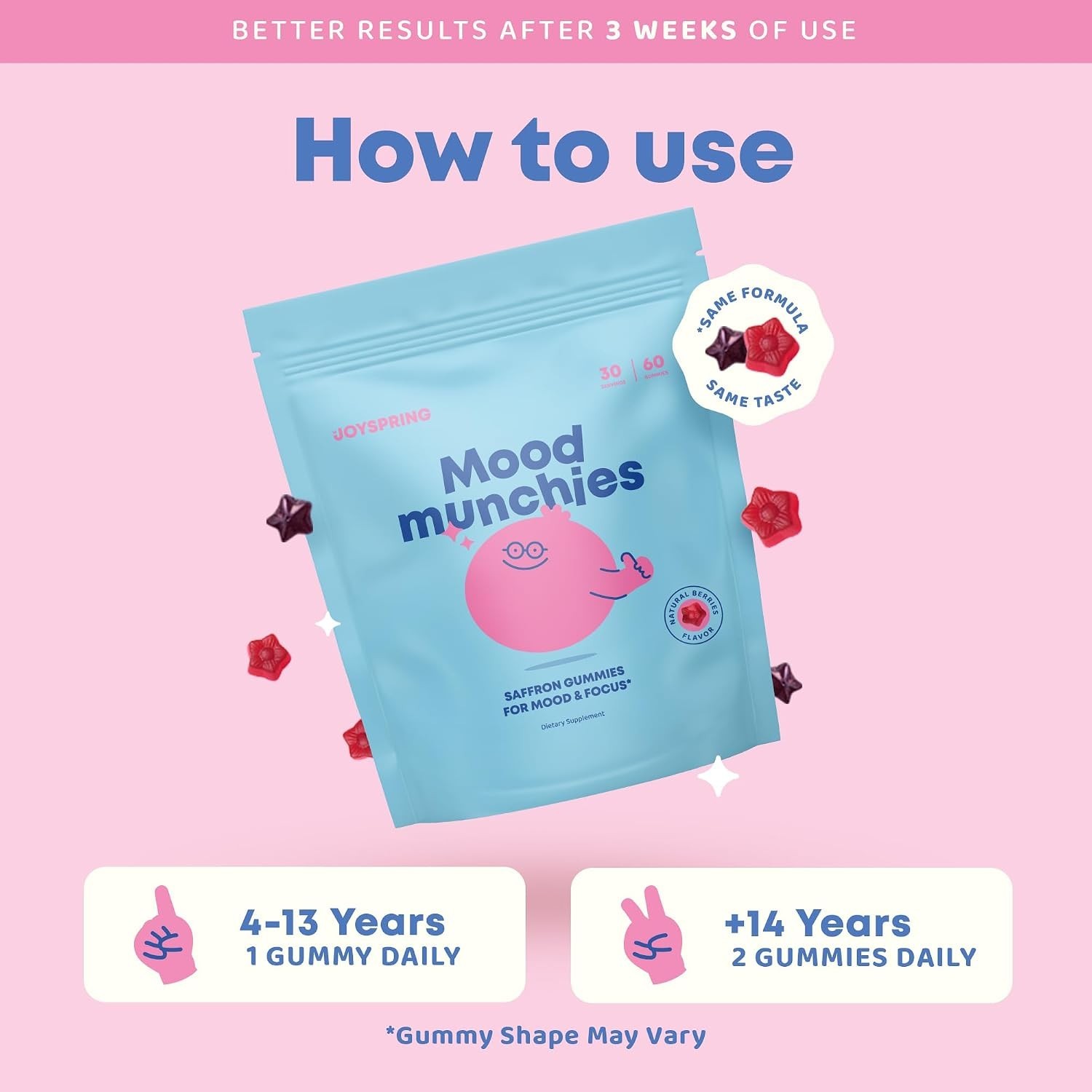JoySpring 2 Mood Munchies Saffron Gummies for Kids | Saffron Extract Supplement