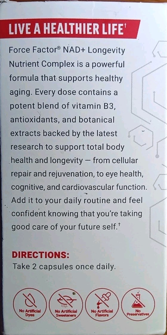 2 FORCE FACTOR ANTI-AGING!! NAD+ LONGEVITY COMPLEX SUPPLEMENT 60 X2 120 CAPSULES