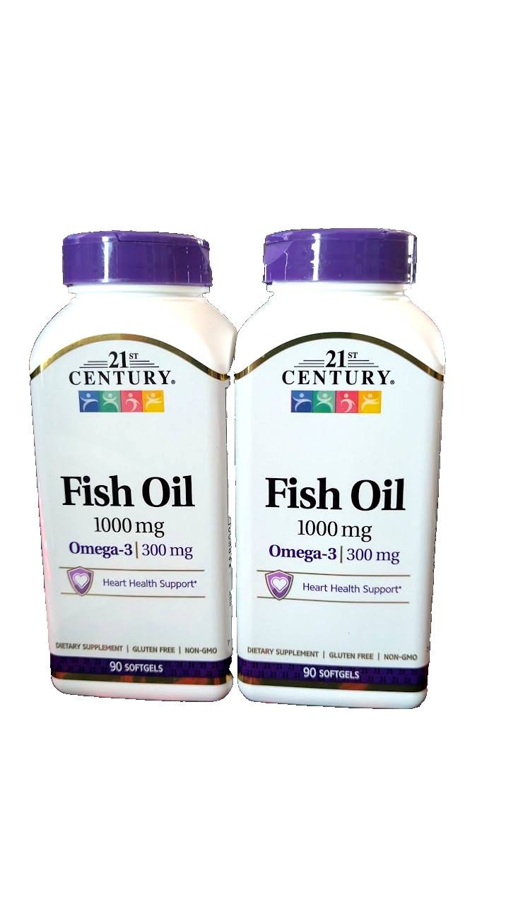Fish Oil Omega-3 1000 mg 21st Century Heart Health Softgels Two(2) bottles of 90