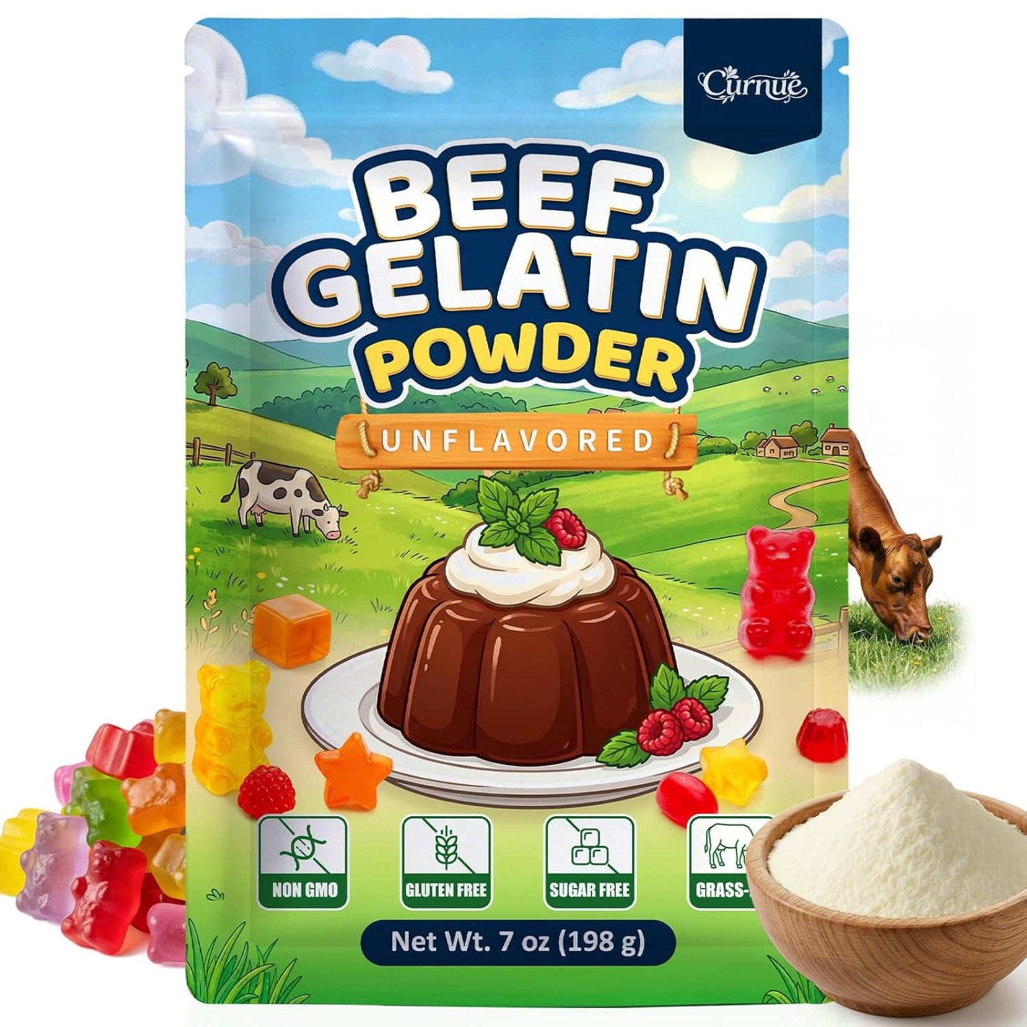 Unflavored Beef Gelatin Powder, 7 Oz / 198 G, Grass-Fed Gelatin Powder, Gluten F
