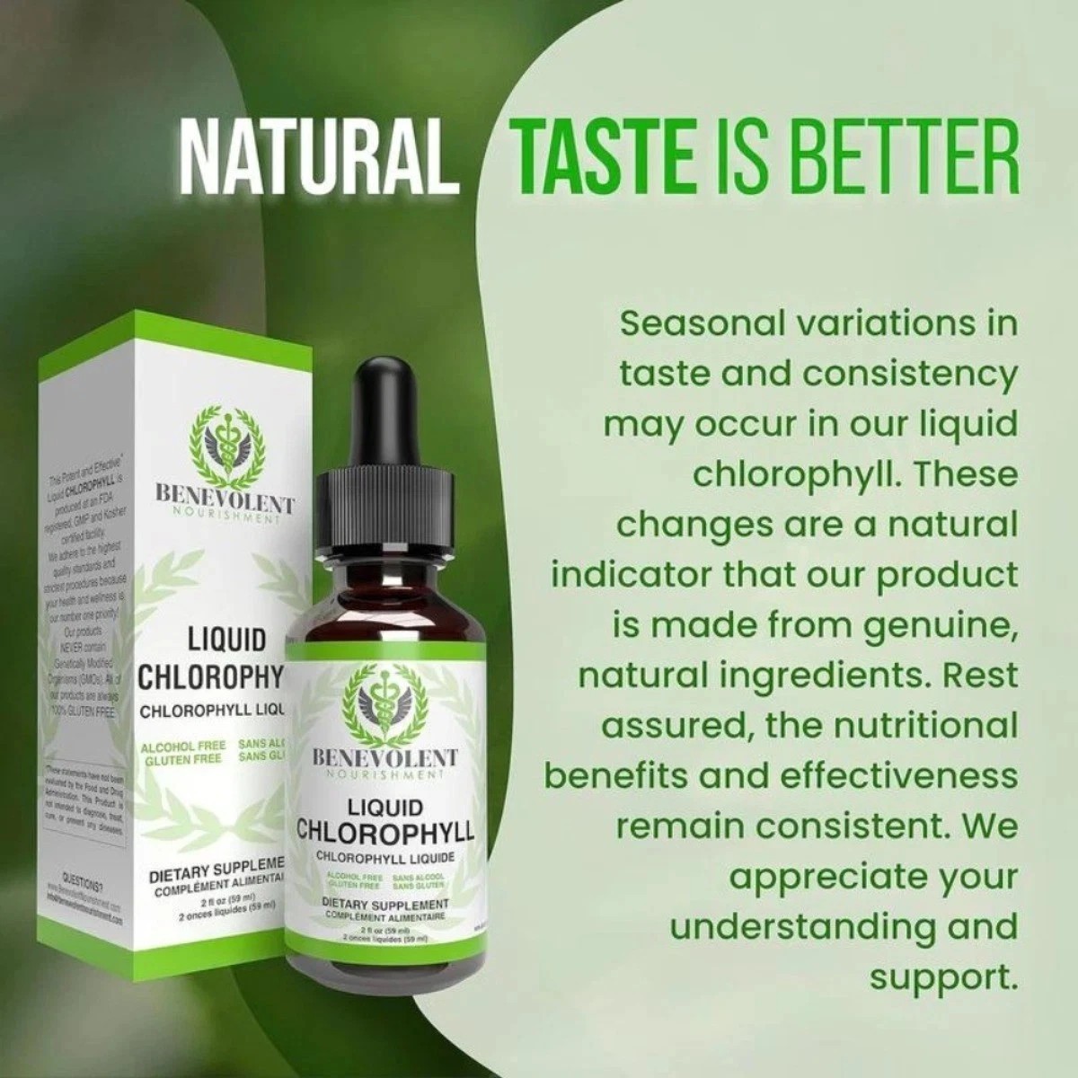 Benevolent Liquid Chlorophyll Drops 4 Month Supply Alcohol Free Detox