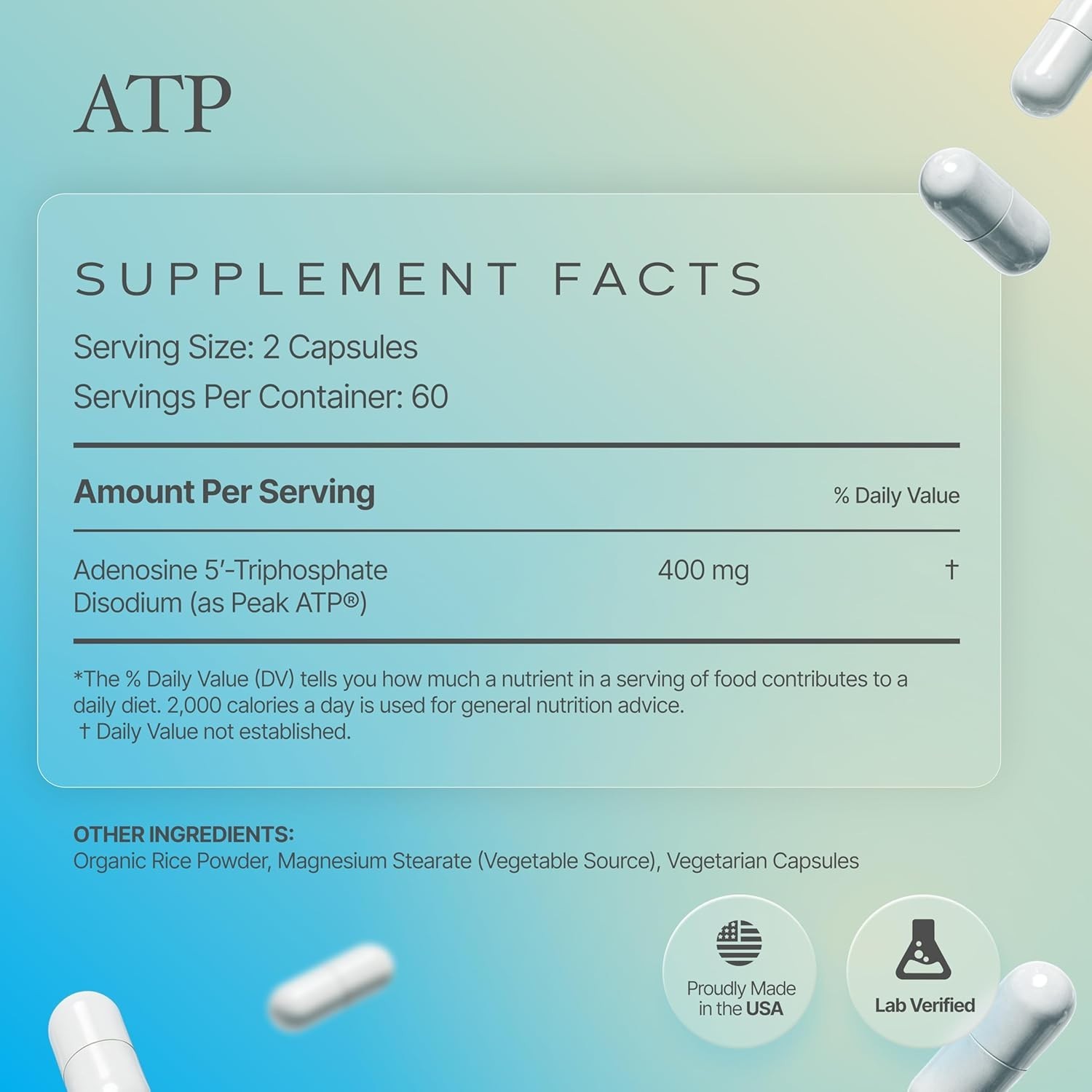 Prime Powders ATP 400mg Capsules 120 Count Energy Endurance Strength Supplement