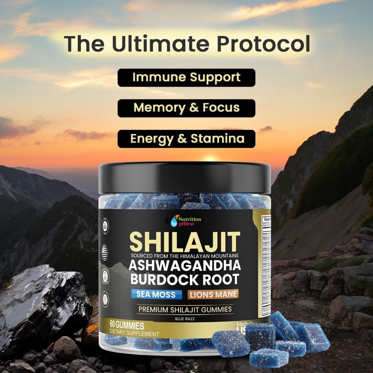 pure Shilajit Gummies 1000Mg, Sea Moss 400Mg, Ashwagandha 1000Mg 105+ Trace M