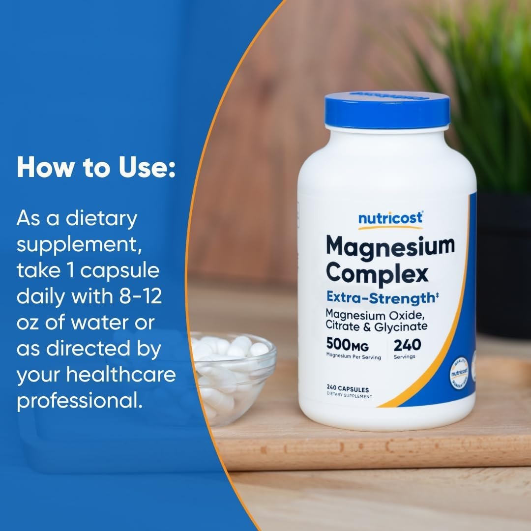 Nutricost Magnesium Complex 500mg 240 Caps Oxide Citrate Glycinate Non GMO USA
