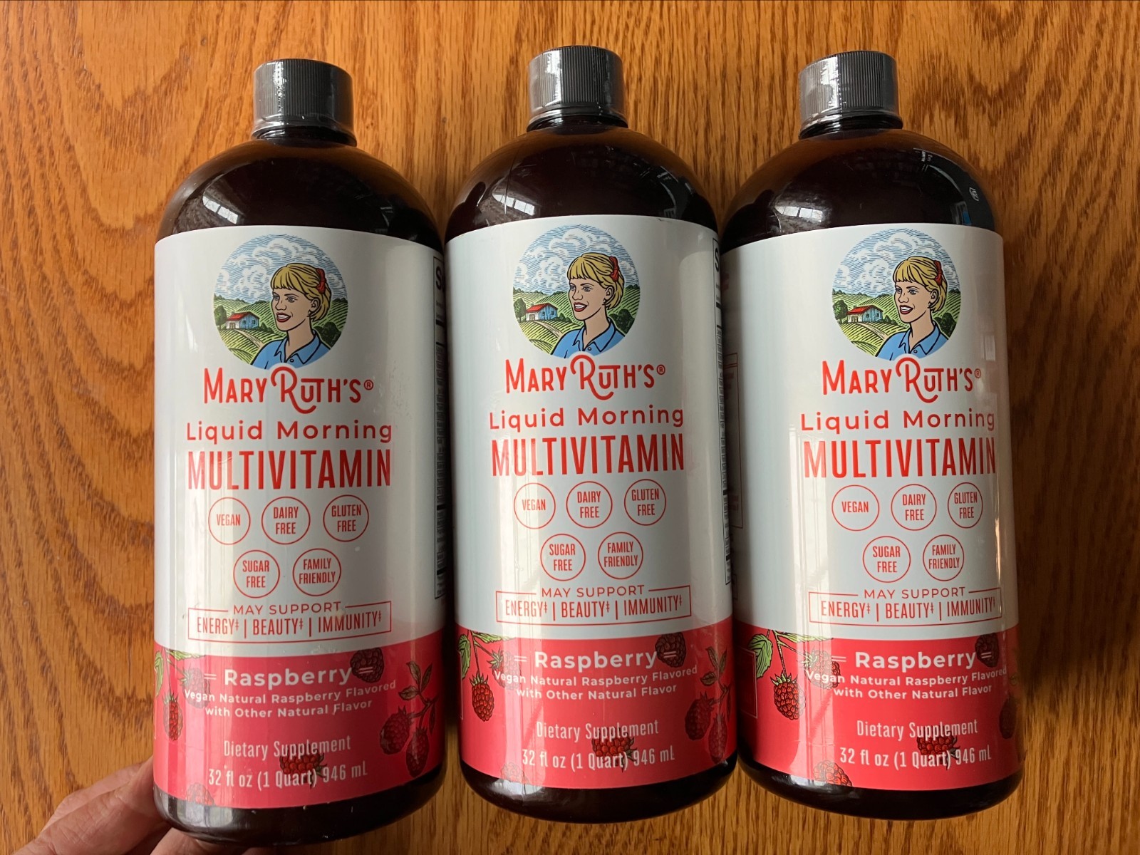 lot of 3 32oz bottles mary ruth’s liquid morning multivitamin raspberry bb 6/27