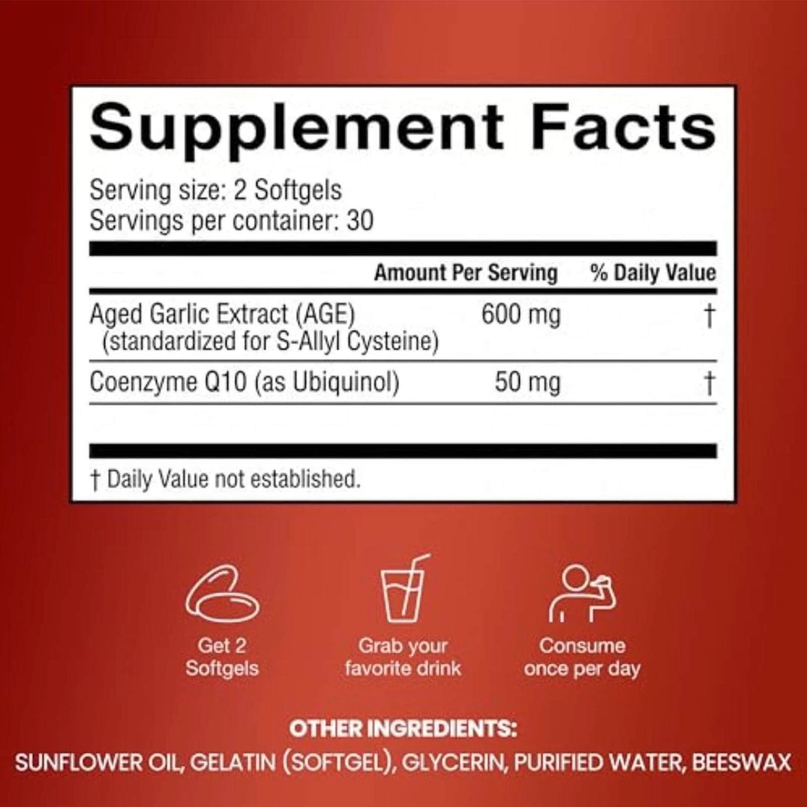 Resilia Garlic Extract 600mg Softgels (60 Count) – Odorless Aged Garlic Extract