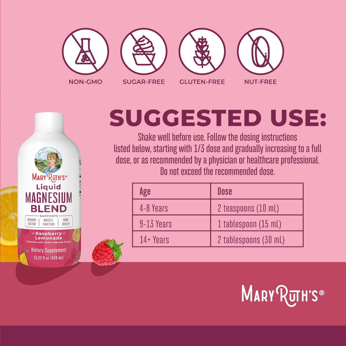 MaryRuth’s Liquid Magnesium Blend – Raspberry Lemonade – 15.22 fl oz