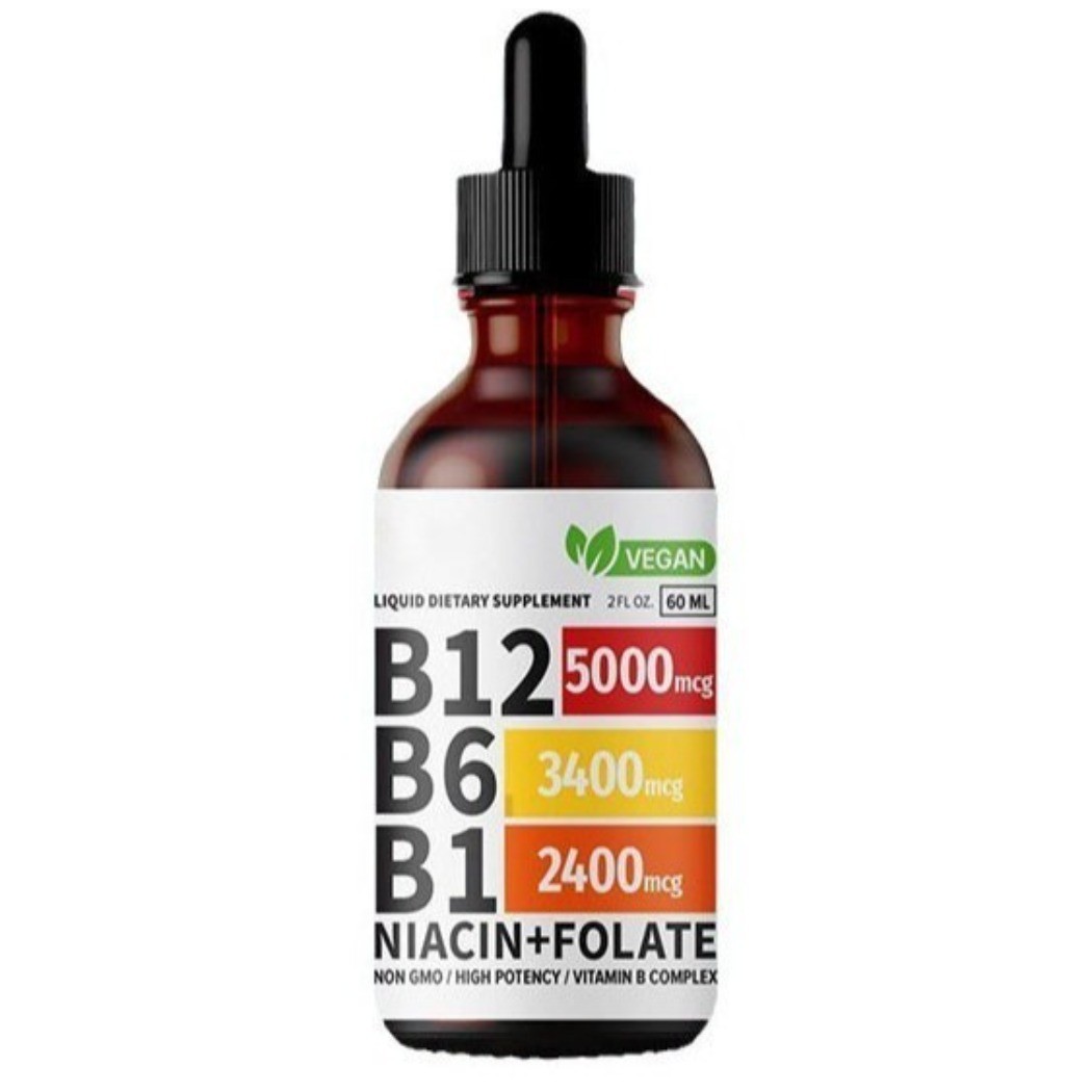 2-Bottles Vitamin B12 Liquid Drops with B6 B1 Niacin Folate