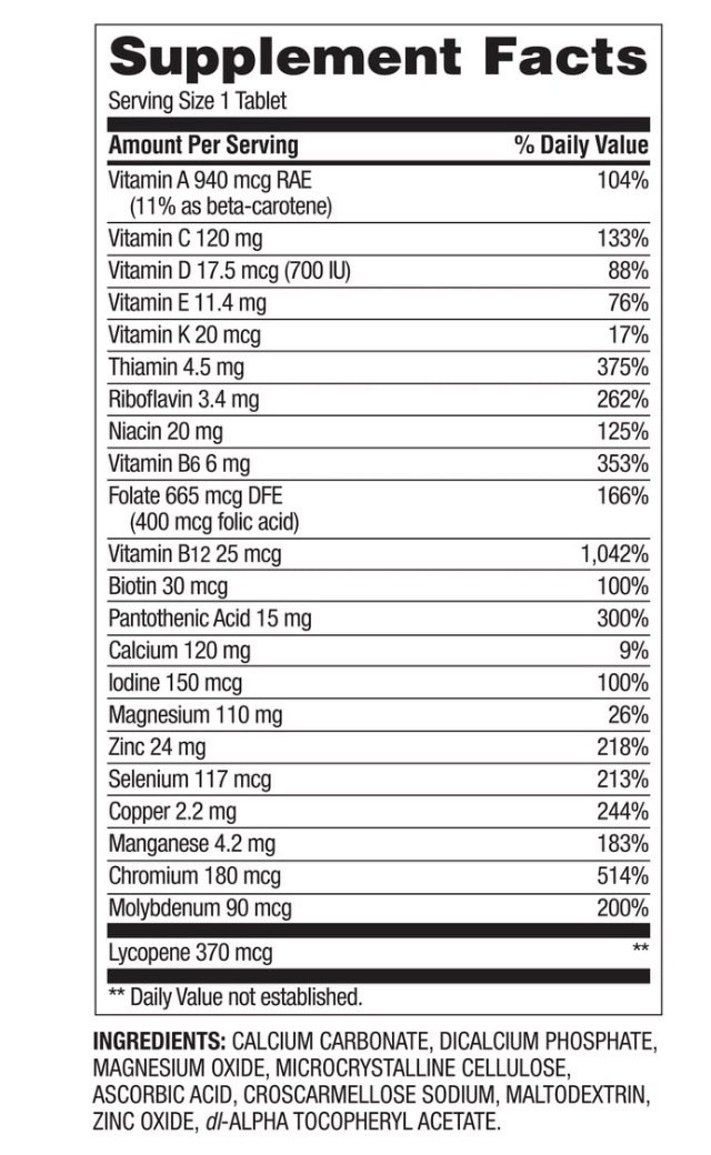 Equate Complete Multivitamin Multimineral Supplement Tablets Men 50+ ..