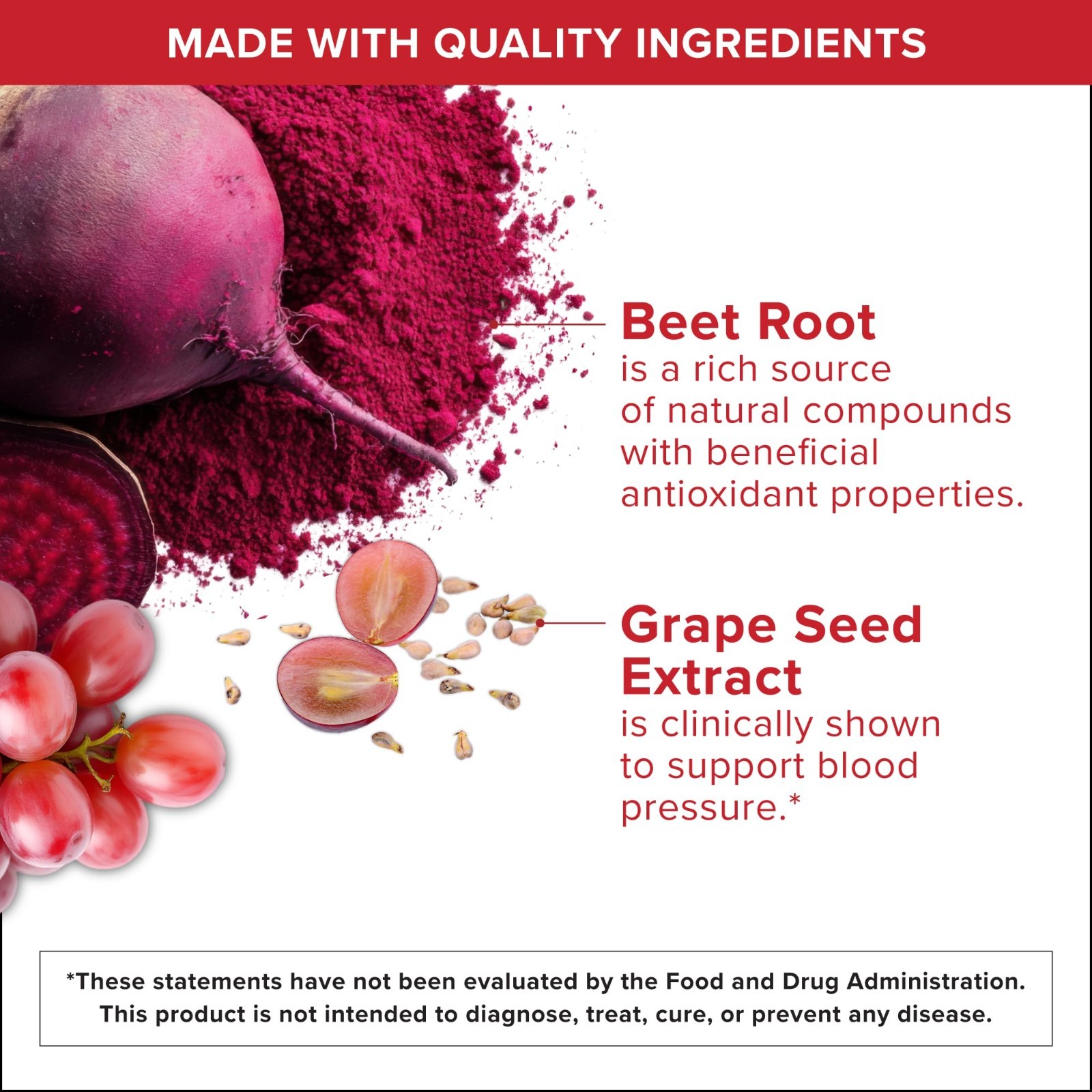 Beet Chews for Blood Pressure Support – 3-in-1 CoQ10 & Grape Seed Extract, 90 Ch