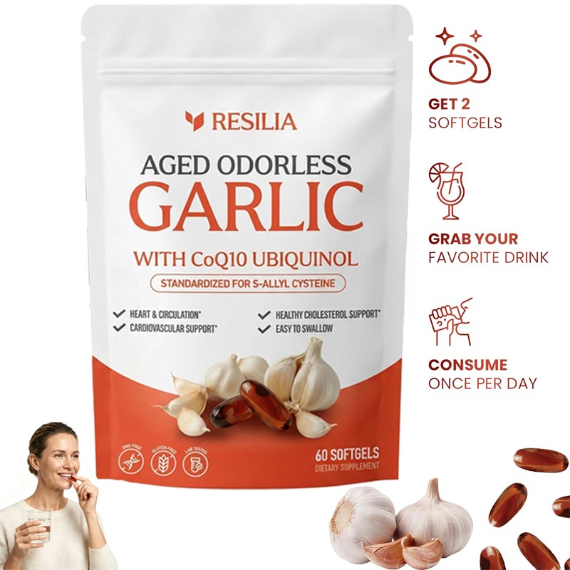 1-5x Resilia Aged Garlic 600 mg Soft Gels (60 Count) Odorless Aged Garlic Extra
