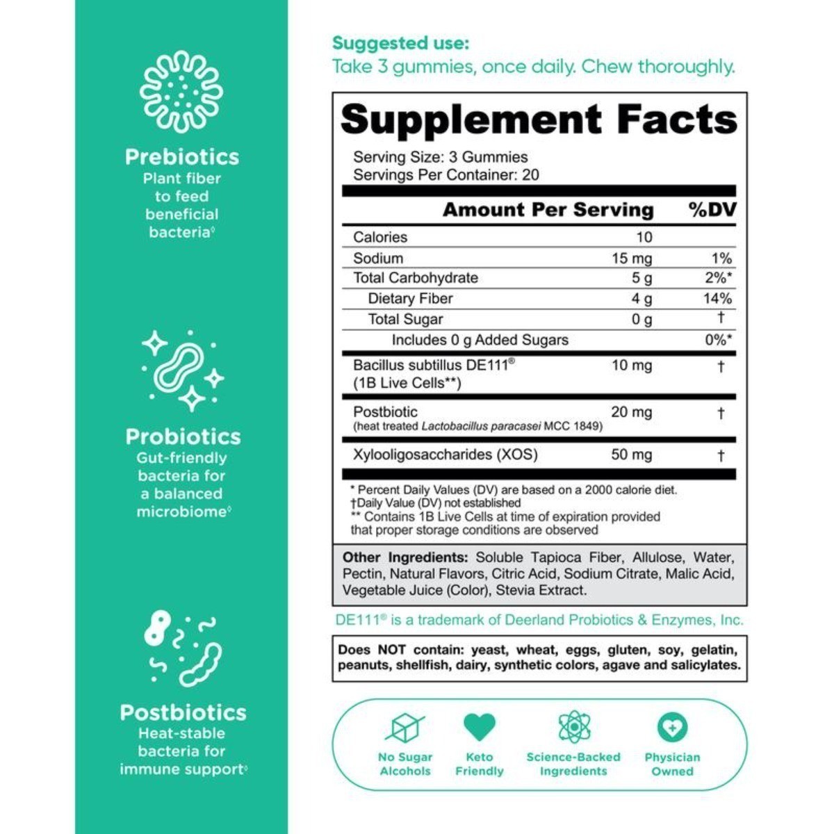 Complete Microbiome Support.Zero Sugar 3-in-1 Pre Pro Postbiotic Gummies by Goli