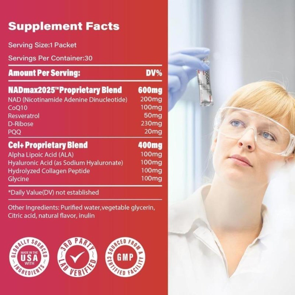 Men & Women, NAD+ 1000mg Liquid for Cellular Energy Support, NR & Resveratrol
