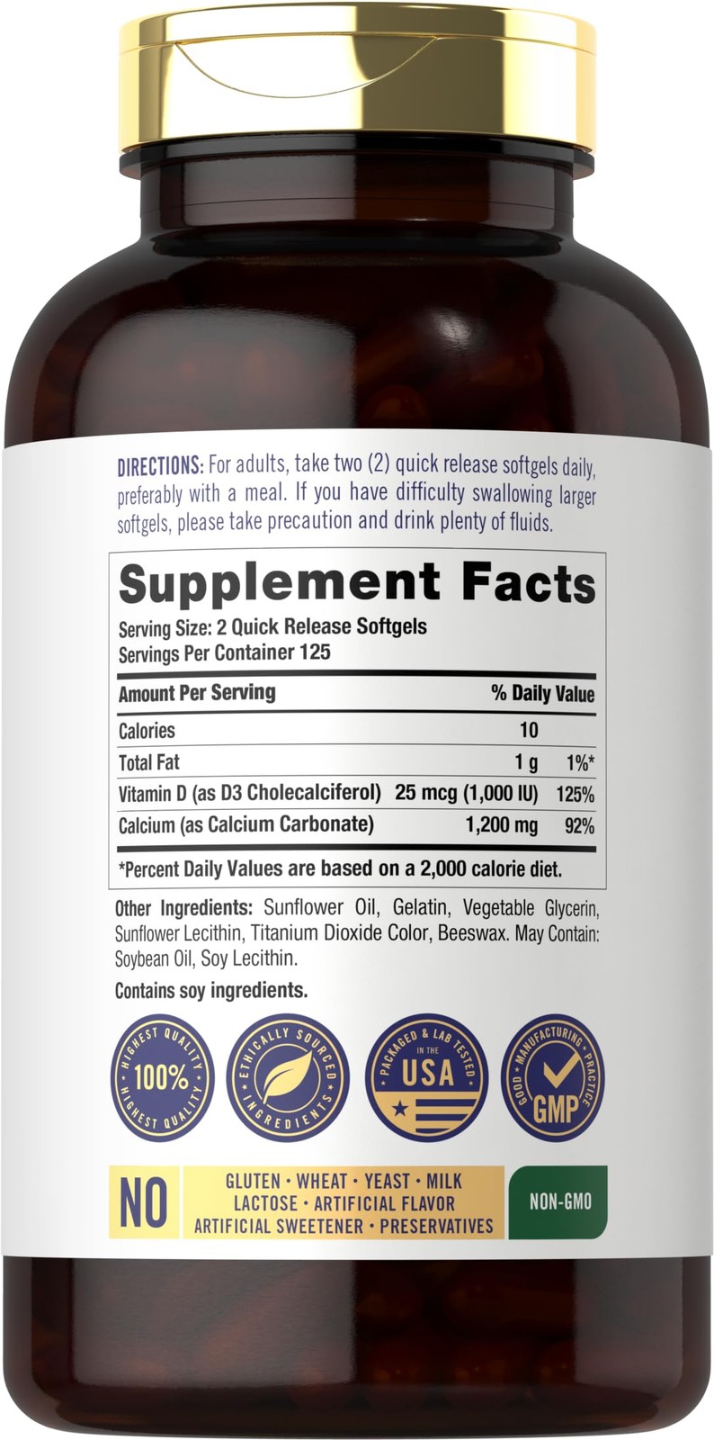 Carlyle Calcium 1200 mg with Vitamin D3 | 250 Softgels 250 Count (Pack of 1)
