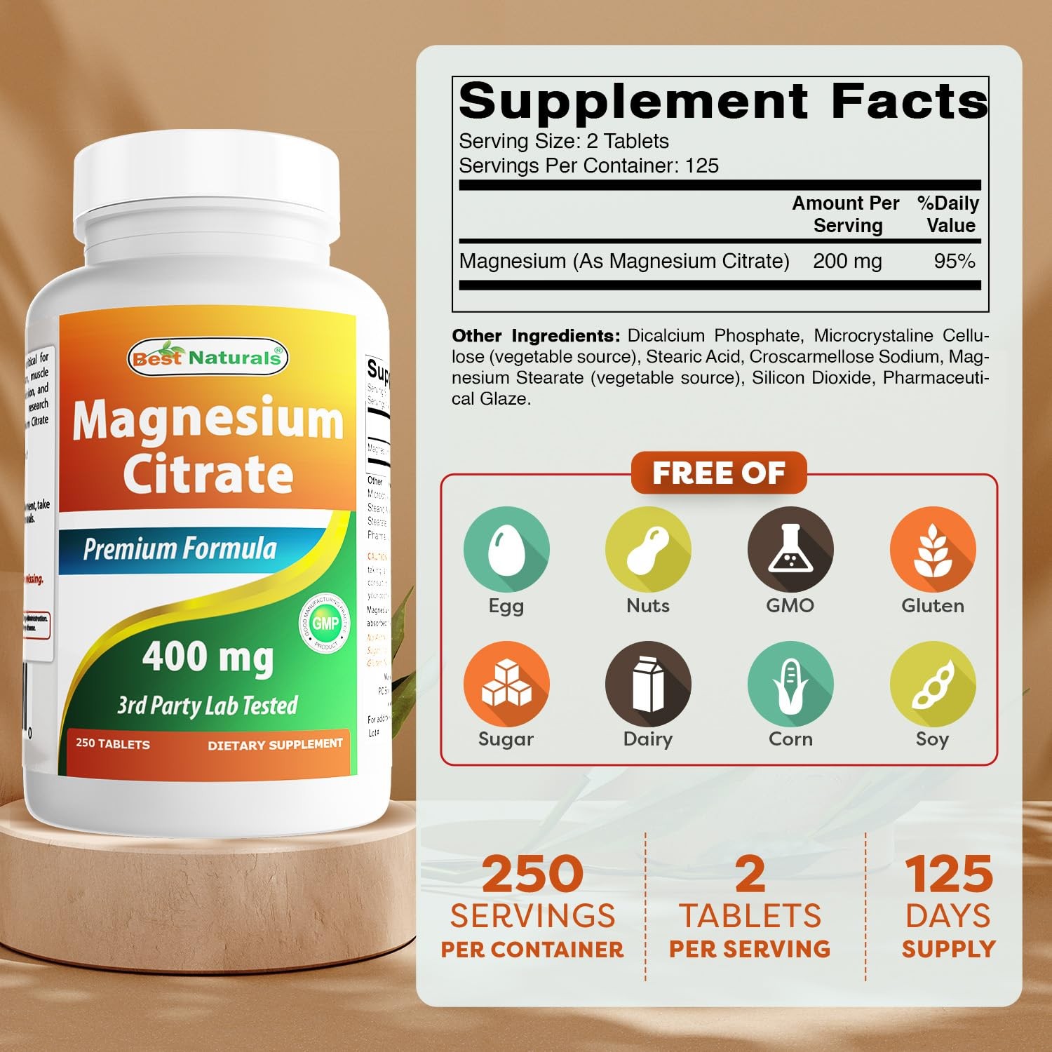 Best Naturals Magnesium Citrate (Citrato de Magnesio) 250 Count (Pack of 1)
