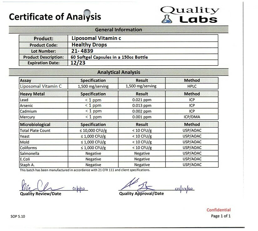 LIPOSOMAL VITAMIN C 3,600mg ORGANIC SOY FREE PURE 60 LIQUID CAPSULES Exp 12/2026