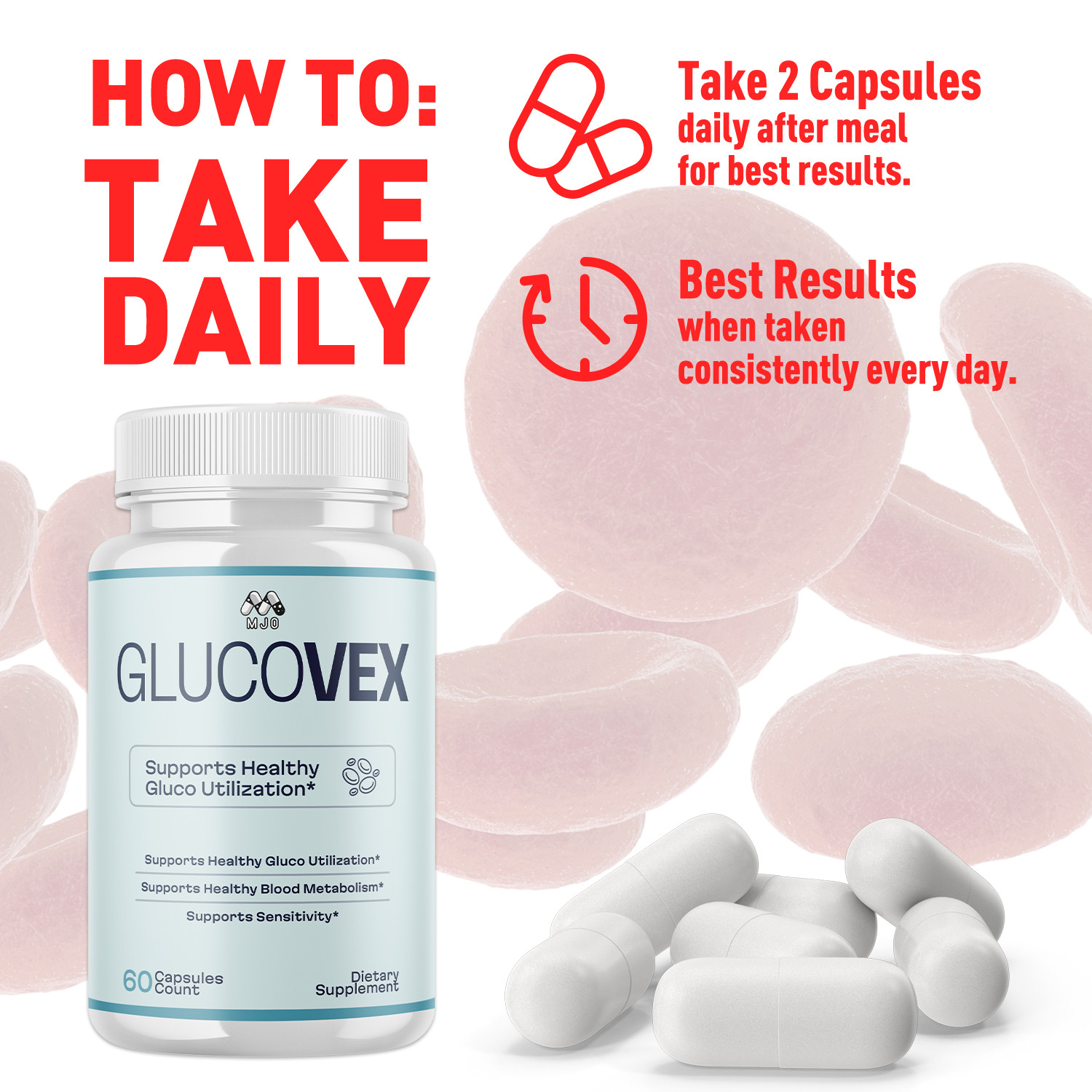 (1 Pack) Glucovex Advanced Support Blood Supplement Formula Gluco Vex 60 Caps