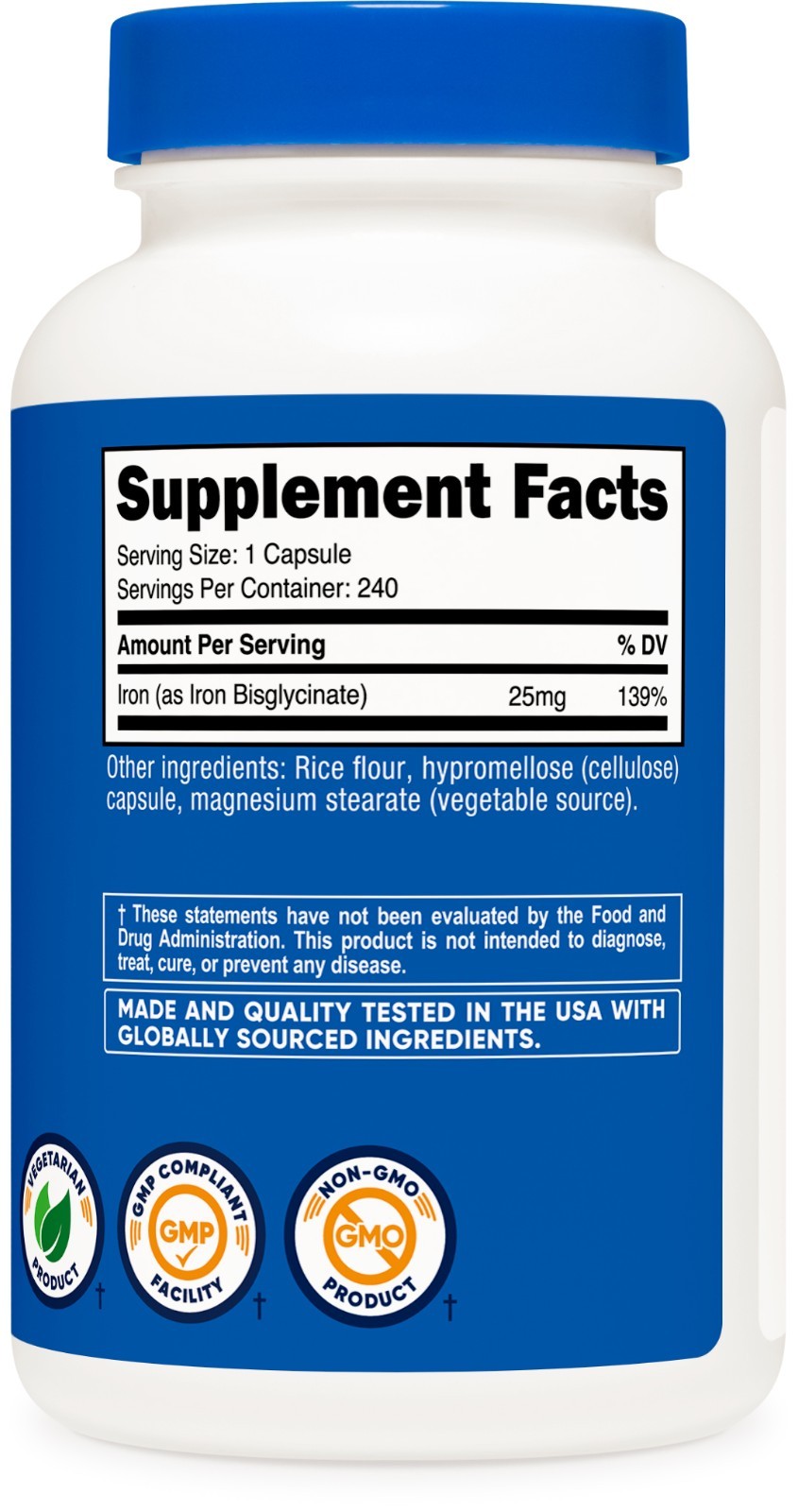Nutricost Iron Bisglycinate Supplement (25mg) 240 Capsules, Gluten-Free