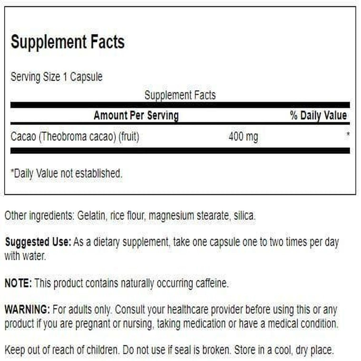 Swanson Full Spectrum Cacao (Raw Cocoa) – Herbal 60 Count (Pack of 1)