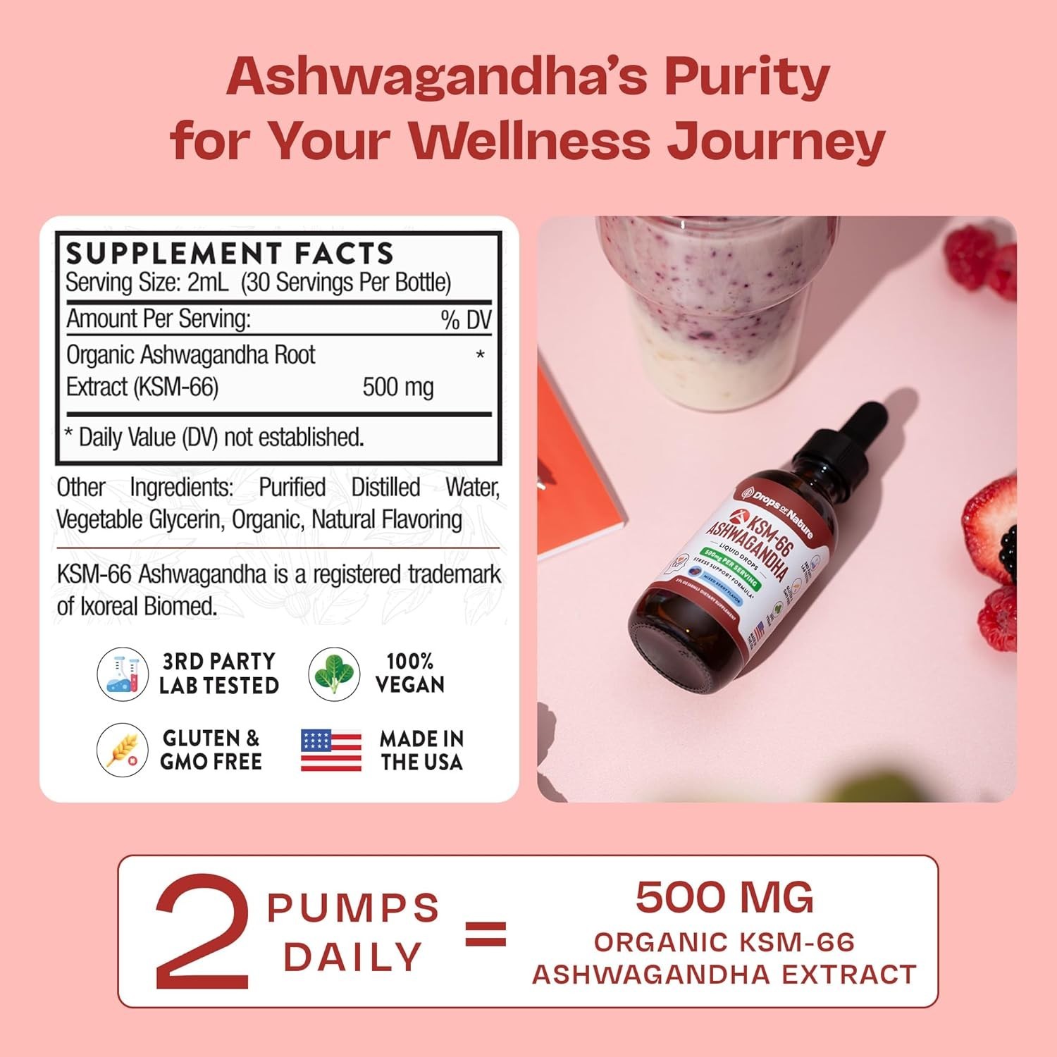 Mixed Berry KSM-66 Ashwagandha Drops – Boost Focus & Energy, Formula, 60ml