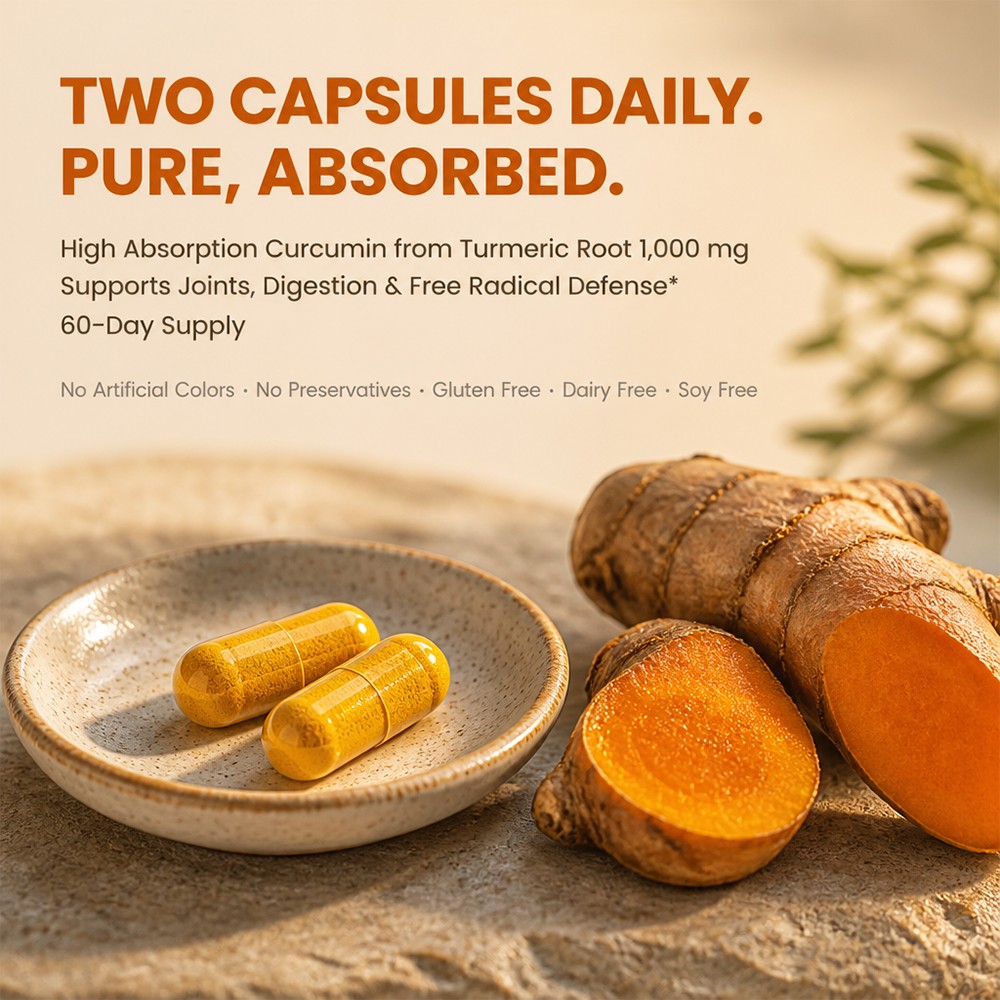 Curcumin Supplement 1000mg – Supports Joint Comfort, Digestion 30/60/120 Caps