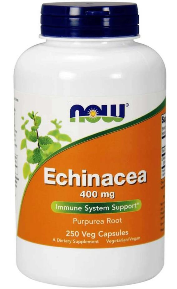 NOW FOODS Echinacea 400 mg Non-GMO 250 Veg Capsules Best Used By 09/2027