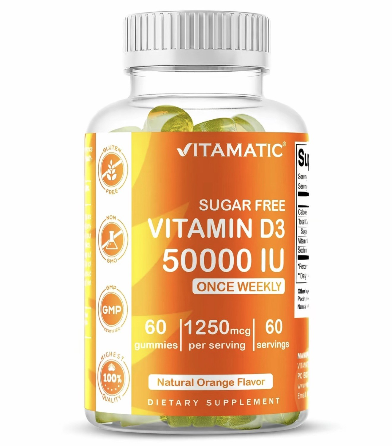 Vitamatıc Vitamin D3 50,000 IU Gummies Sugar-Free Orange Flavor 60 Ct