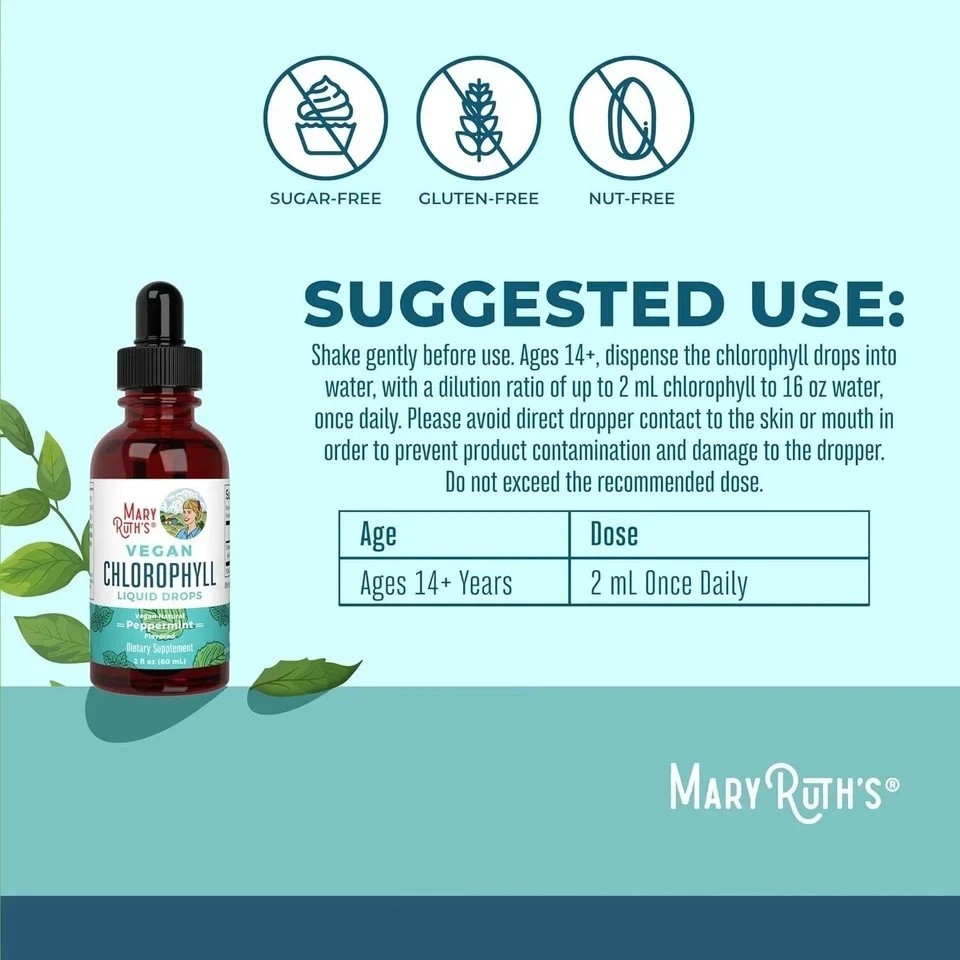 NEW Mary Ruth’s VEGAN Chlorophyll Liquid Drops Peppermint Flavored 2Fl Oz (60ml)