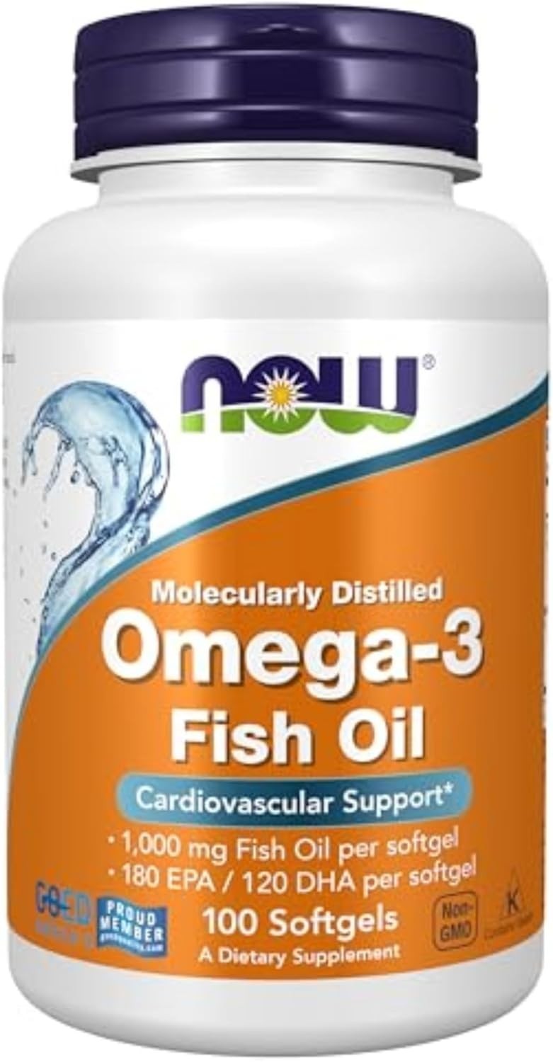 NOW Omega 3 Fish Oil 100 Softgels 180 EPA 120 DHA Cardiovascular Support