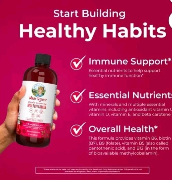 Mary Ruths Liquid Morning Multivitamin Raspberry 15.22 fl oz. EXP 11/2026Sealed