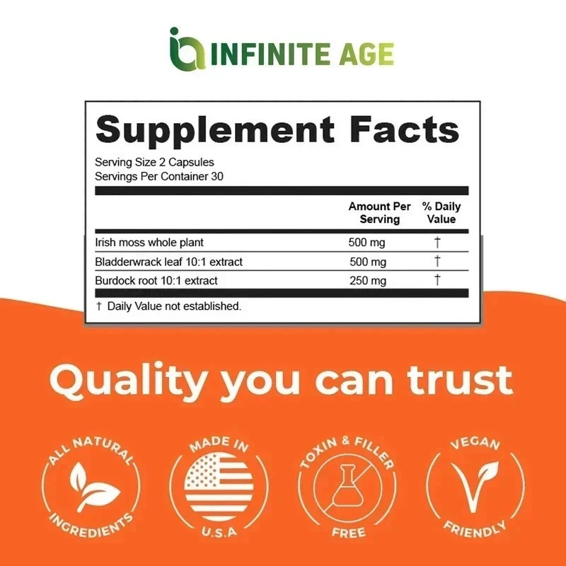 Infinite Age Sea Moss Capsules 1250mg 180 Count Vegan Superfood (Pack of 3)