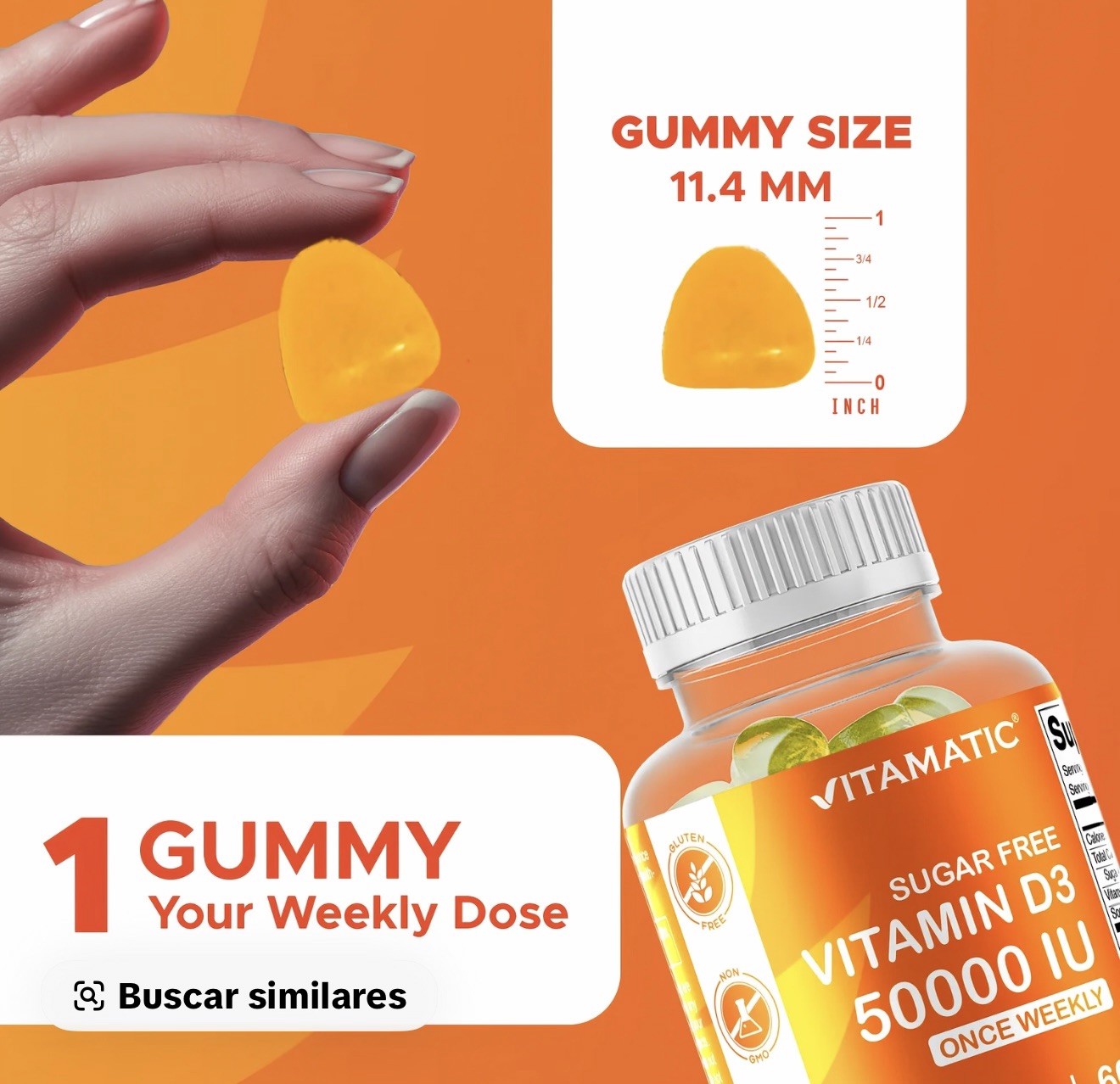 Vitamatıc Vitamin D3 50,000 IU Gummies Sugar-Free Orange Flavor 60 Ct